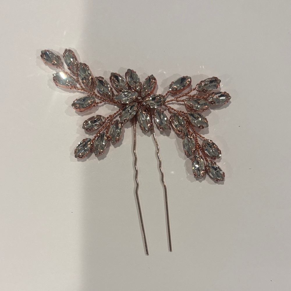 Crystal Leaf Bridal Hair Pin - Rose Gold